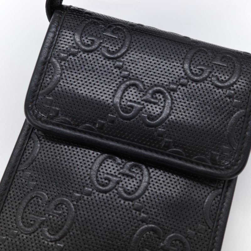 Gucci 古馳 GG 黑色 牛皮 印花壓紋 斜背包 手機包-2