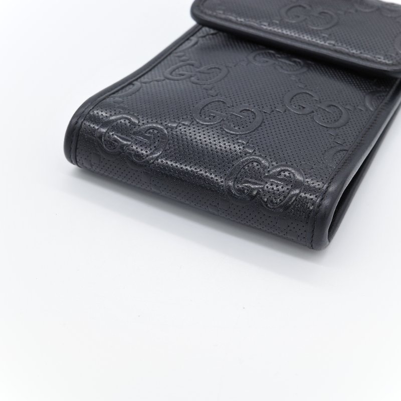 Gucci 古馳 GG 黑色 牛皮 印花壓紋 斜背包 手機包-3