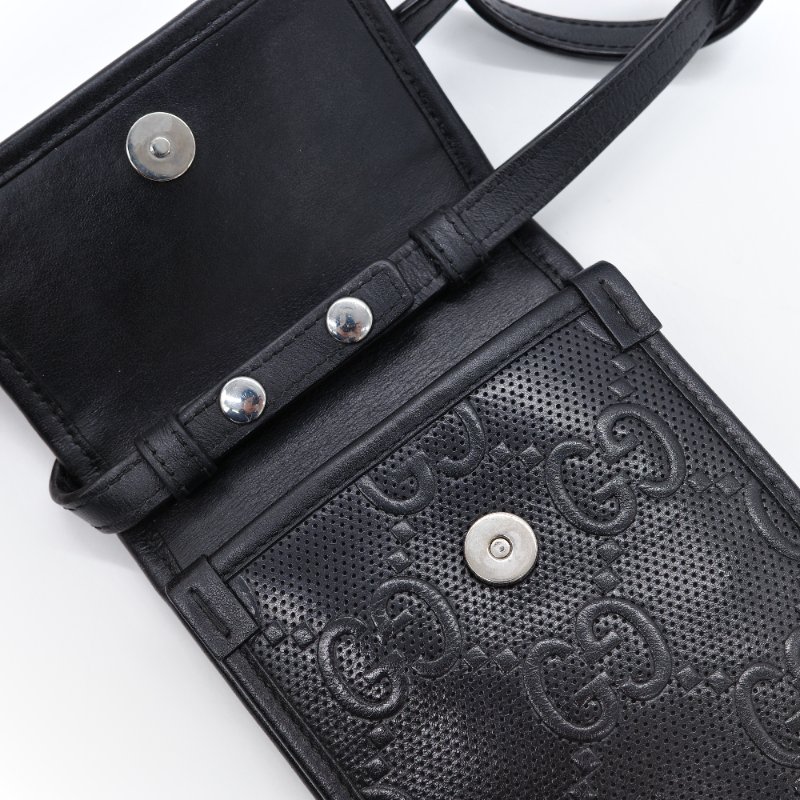 Gucci 古馳 GG 黑色 牛皮 印花壓紋 斜背包 手機包-4