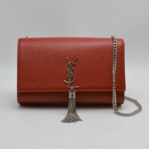 YSL Kate 流蘇鍊帶斜背包 - 紅銀