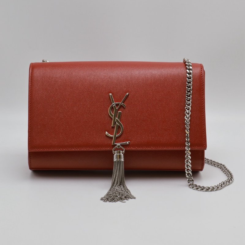 YSL Kate 流蘇鍊帶斜背包 - 紅銀-0