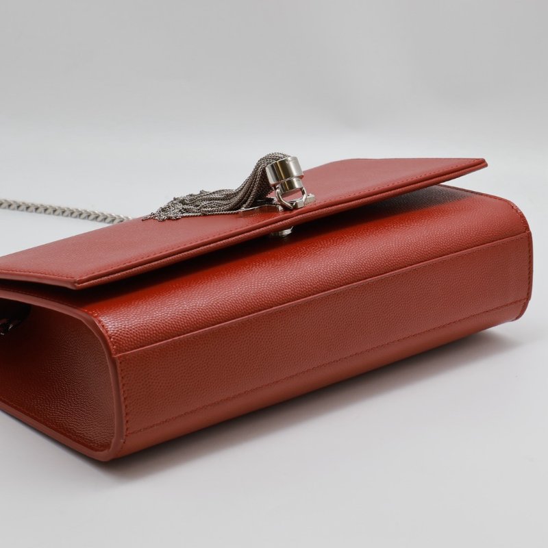 YSL Kate 流蘇鍊帶斜背包 - 紅銀-6