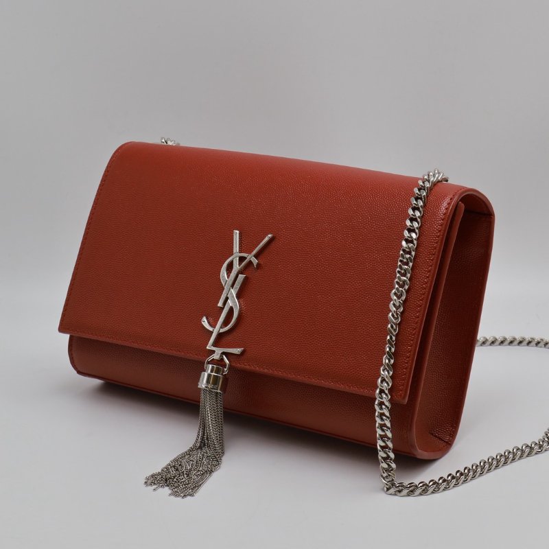 YSL Kate 流蘇鍊帶斜背包 - 紅銀-7