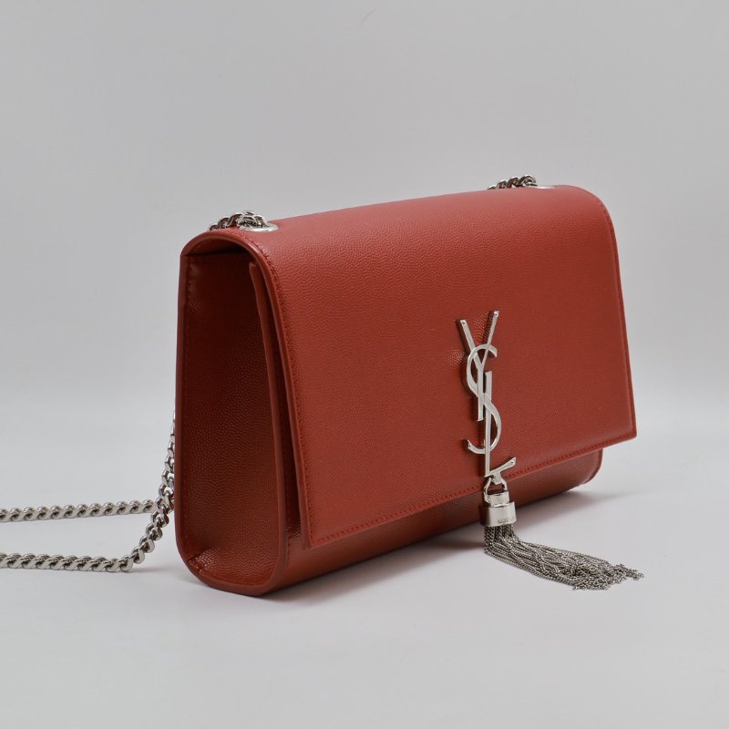 YSL Kate 流蘇鍊帶斜背包 - 紅銀-8