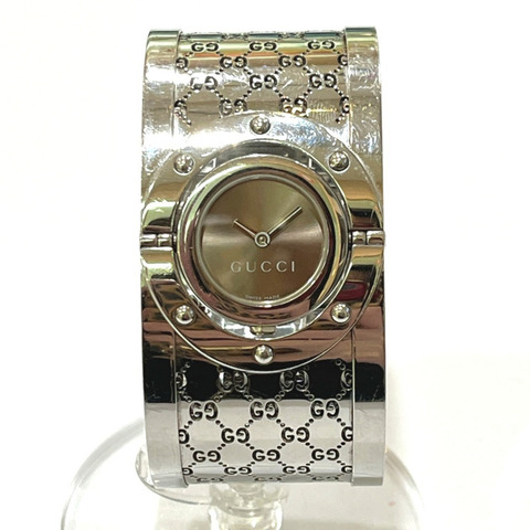 GUCCI YA112501 GG Toile系列寬手環腕錶，女士，不鏽鋼，銀色