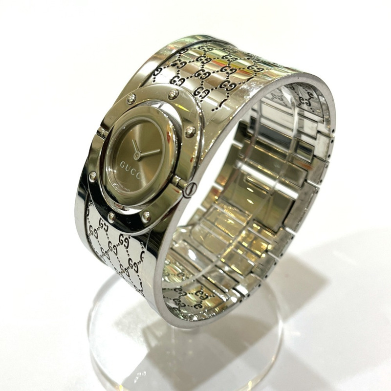 GUCCI YA112501 GG Toile系列寬手環腕錶，女士，不鏽鋼，銀色-2