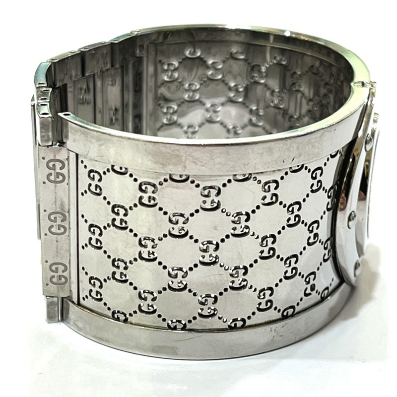 GUCCI YA112501 GG Toile系列寬手環腕錶，女士，不鏽鋼，銀色-5