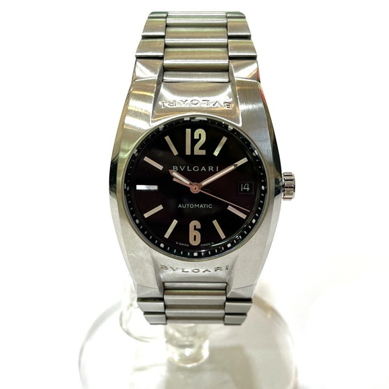 寶格麗 EG35S Ergon 日期自動腕錶，黑色錶盤，男士不鏽鋼銀色錶殼-0