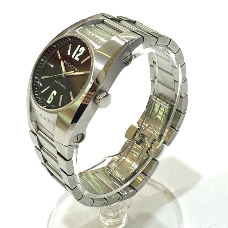 寶格麗 EG35S Ergon 日期自動腕錶，黑色錶盤，男士不鏽鋼銀色錶殼-2