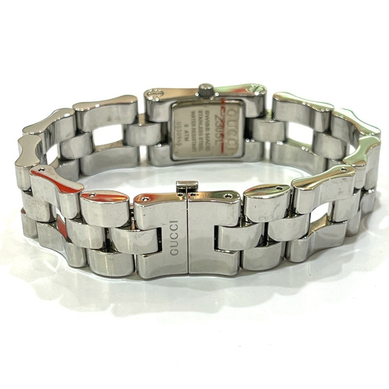 GUCCI 2305L 手環式腕錶，女士石英模擬方形不鏽鋼錶帶-6