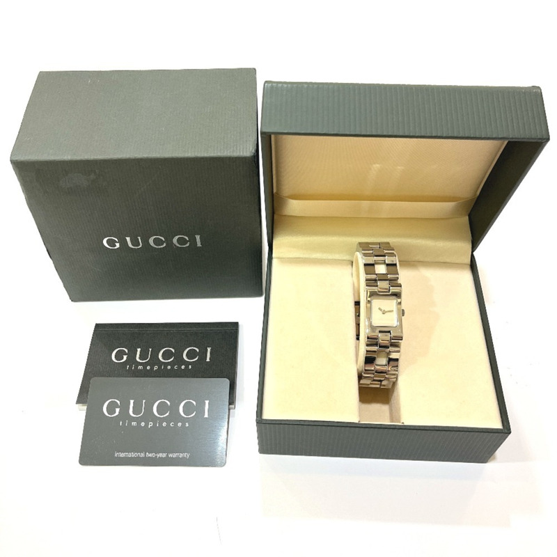 GUCCI 2305L 手環式腕錶，女士石英模擬方形不鏽鋼錶帶-13
