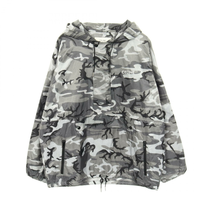 CELINE Mountain 連帽衫，尼龍材質，灰色/黑色，二手，男款 50 碼-0