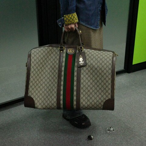 Gucci 古馳 Ophidia 老花 帆布 牛皮  大號旅行袋