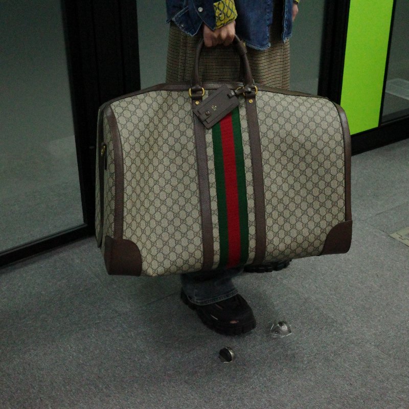 Gucci 古馳 Ophidia 老花 帆布 牛皮 大號旅行袋-1