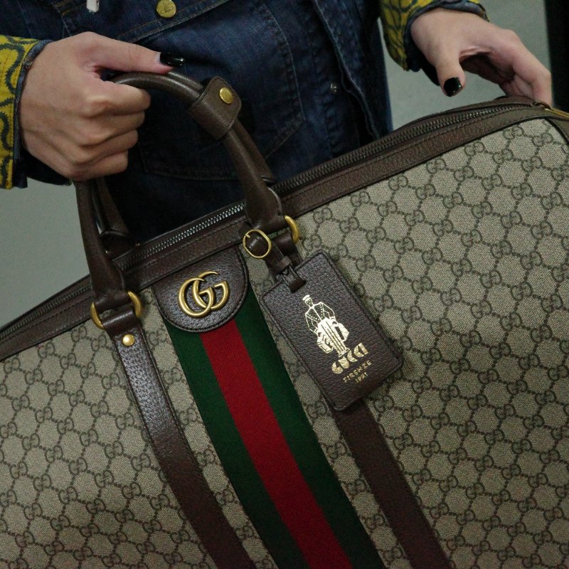 Gucci 古馳 Ophidia 老花 帆布 牛皮 大號旅行袋-5