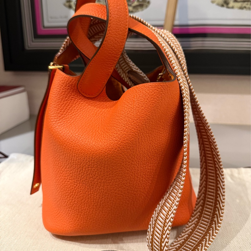 Hermes 98新 全配閒置品 Picotin菜籃子18 愛馬仕橘金扣-0