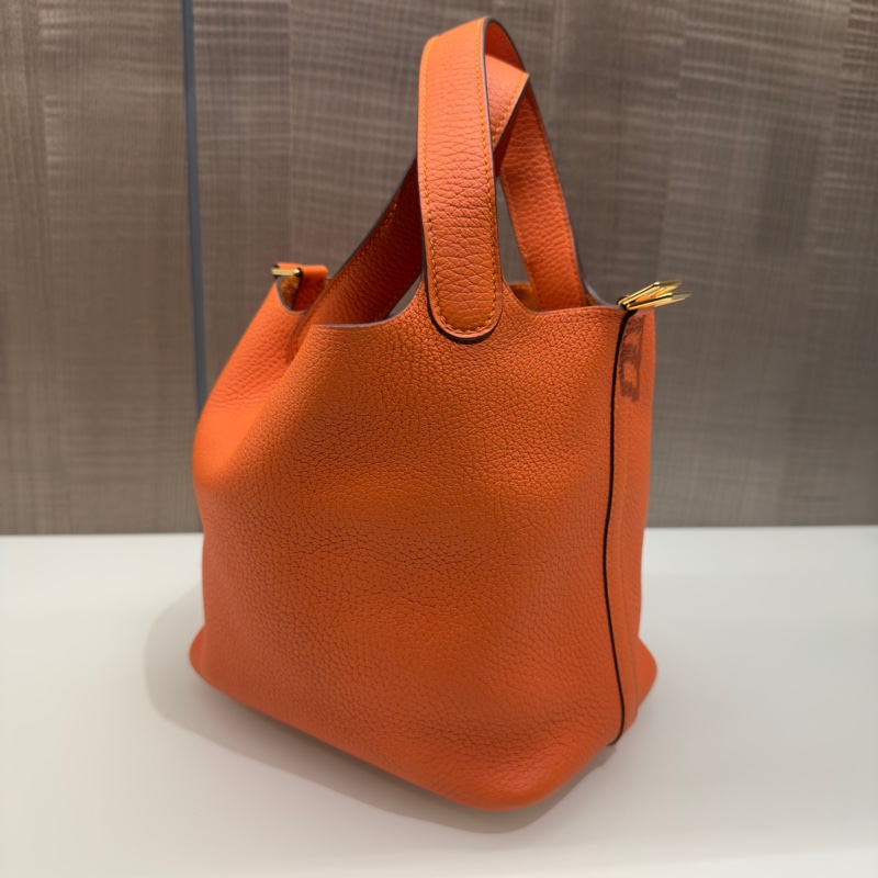 Hermes 98新 全配閒置品 Picotin菜籃子18 愛馬仕橘金扣-1