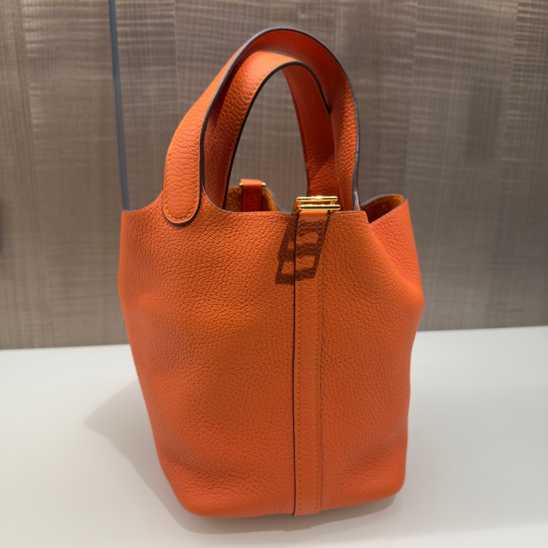 Hermes 98新 全配閒置品 Picotin菜籃子18 愛馬仕橘金扣-2