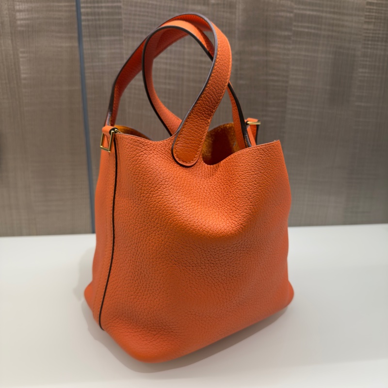 Hermes 98新 全配閒置品 Picotin菜籃子18 愛馬仕橘金扣-3