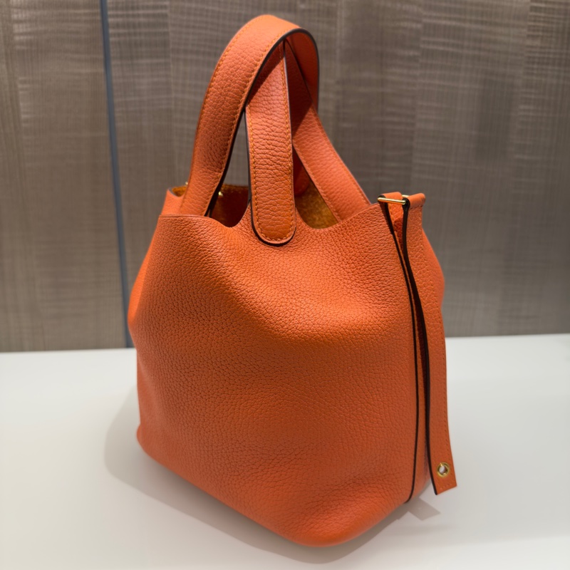 Hermes 98新 全配閒置品 Picotin菜籃子18 愛馬仕橘金扣-4