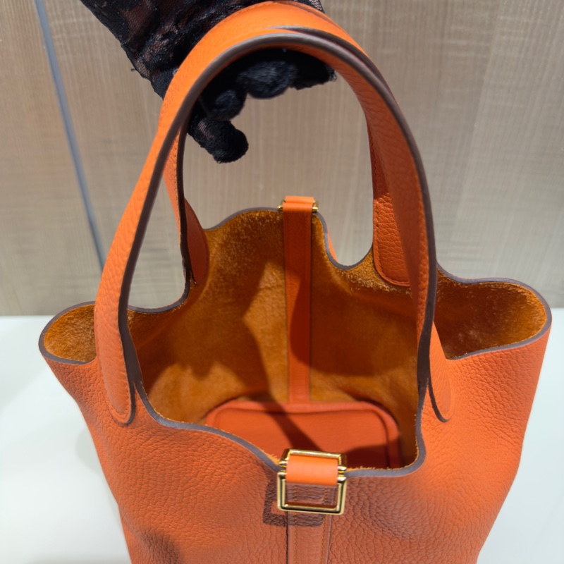 Hermes 98新 全配閒置品 Picotin菜籃子18 愛馬仕橘金扣-7