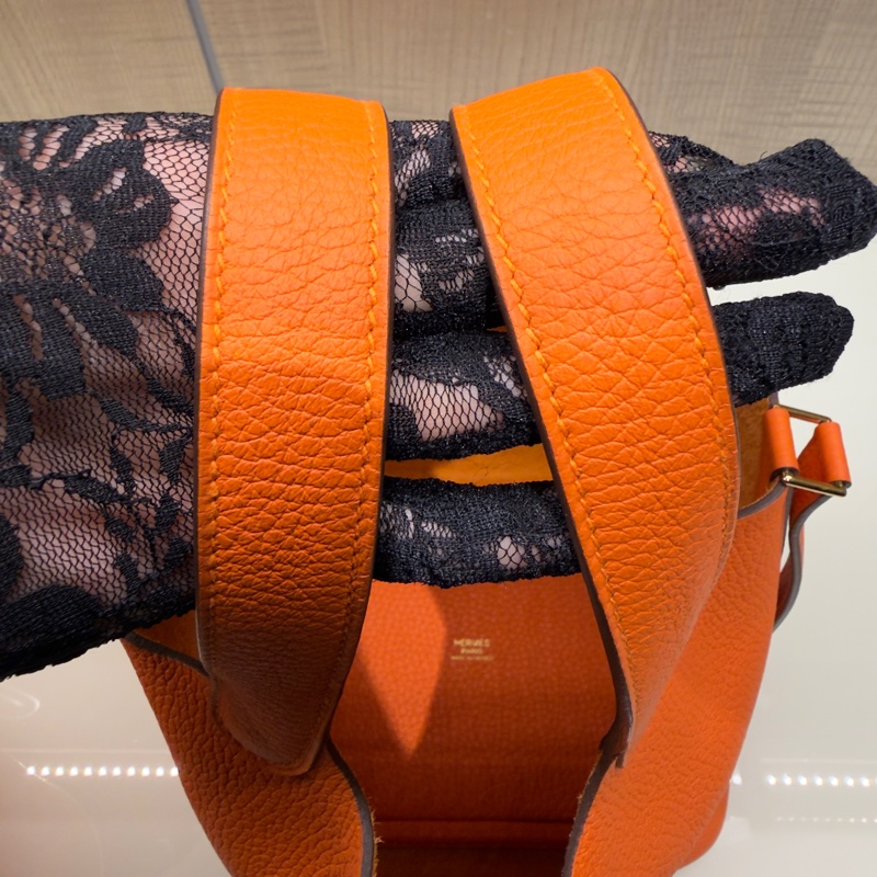 Hermes 98新 全配閒置品 Picotin菜籃子18 愛馬仕橘金扣-8
