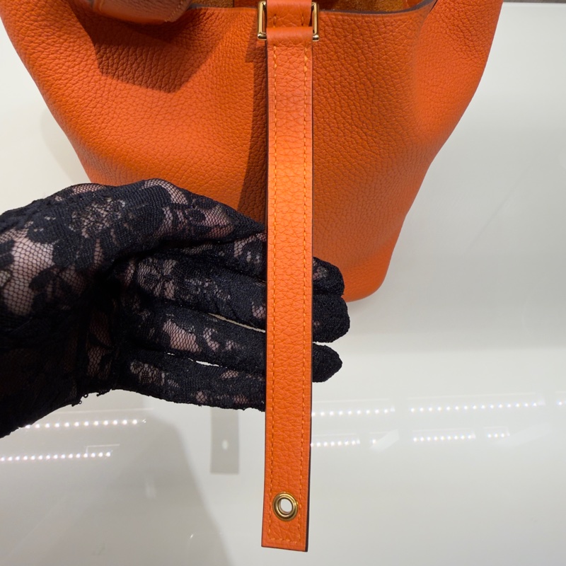 Hermes 98新 全配閒置品 Picotin菜籃子18 愛馬仕橘金扣-9