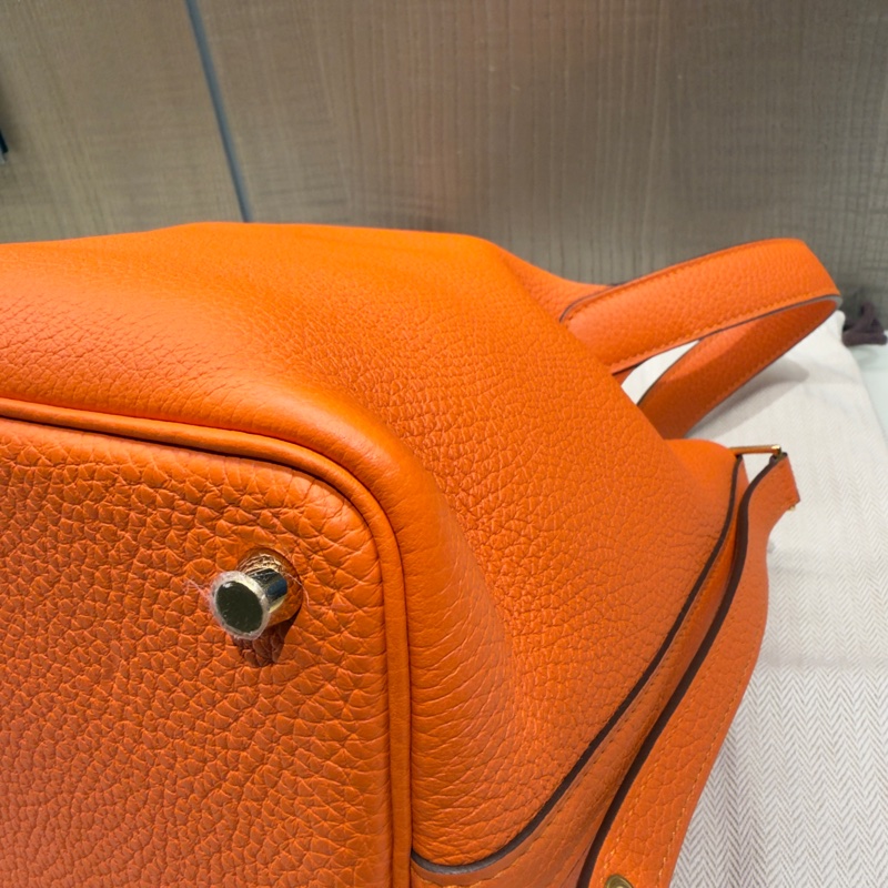 Hermes 98新 全配閒置品 Picotin菜籃子18 愛馬仕橘金扣-11