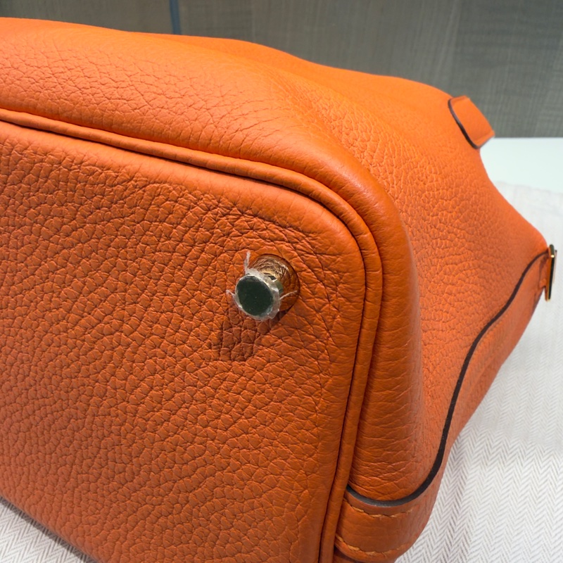 Hermes 98新 全配閒置品 Picotin菜籃子18 愛馬仕橘金扣-14