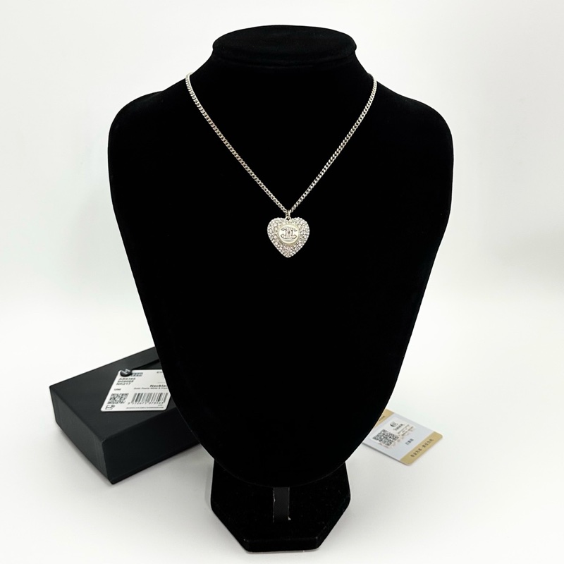 Chanel 香奈兒 22B 愛心珍珠滿鑽項鍊/近新美品-0