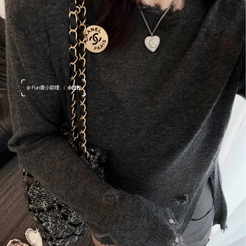 Chanel 香奈兒 22B 愛心珍珠滿鑽項鍊/近新美品-1