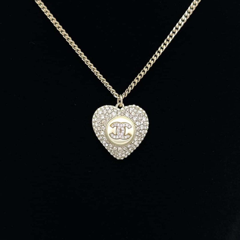 Chanel 香奈兒 22B 愛心珍珠滿鑽項鍊/近新美品-2
