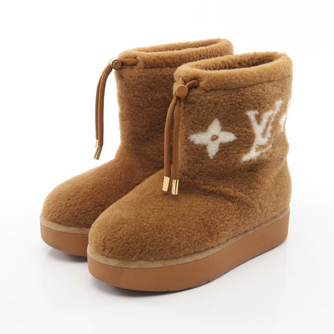 路易威登 Aspen Line 短靴 1ADCC9 剪絨棕色 二手 女款 36 1/2 碼 LV