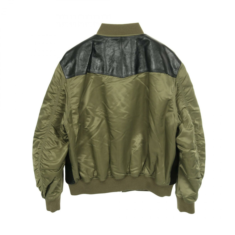 CELINE 尼龍皮革拼接短款夾克，卡其色/黑色，二手男款，尺寸 52-1