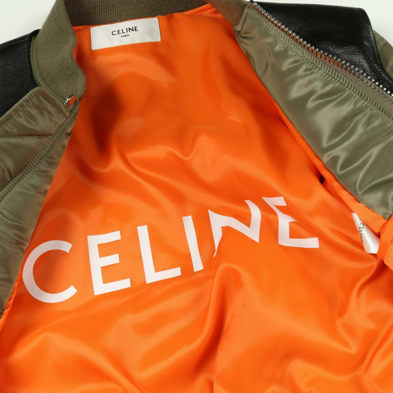 CELINE 尼龍皮革拼接短款夾克，卡其色/黑色，二手男款，尺寸 52-5