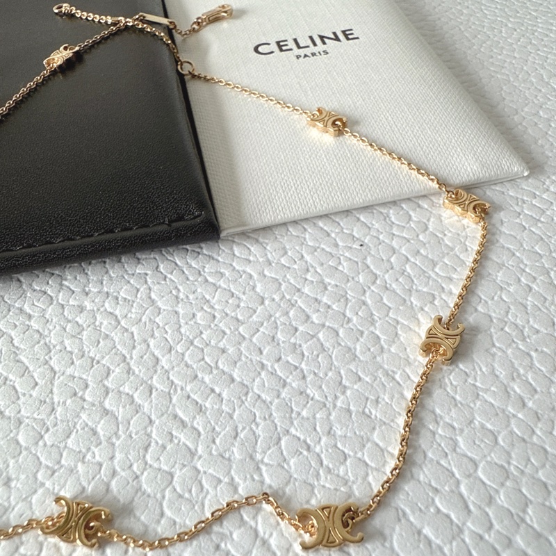 全新✨Celine TRIOMPHE金色飾面黃銅迷你項鍊 頸鏈-4
