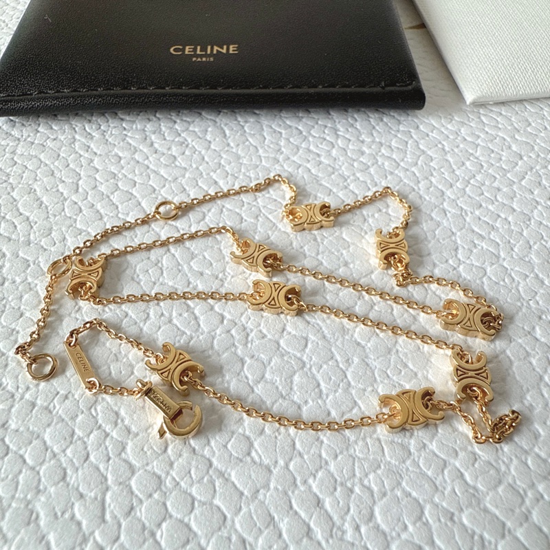 全新✨Celine TRIOMPHE金色飾面黃銅迷你項鍊 頸鏈-8