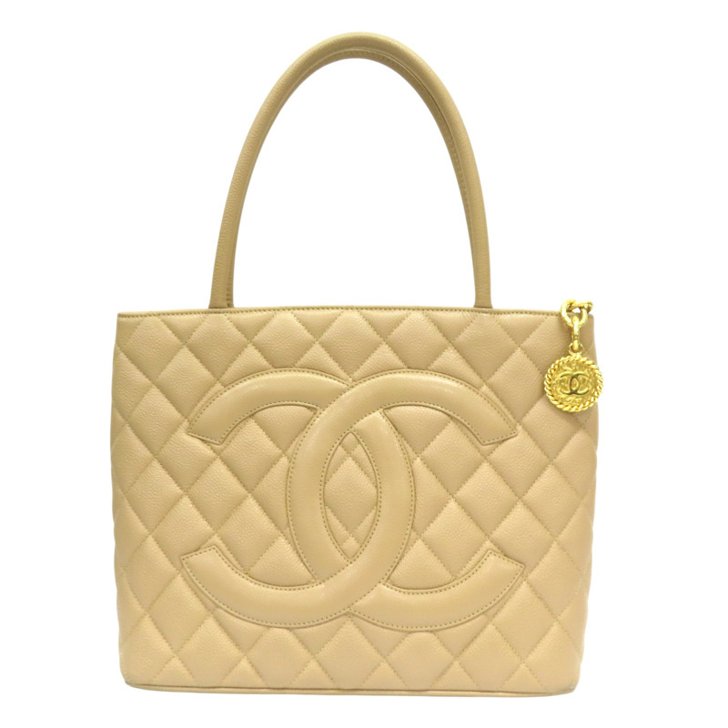 駱駝色 菱格紋 荔枝牛皮 Medallion 復刻版手提包【CHANEL 香奈兒】 A01804-0