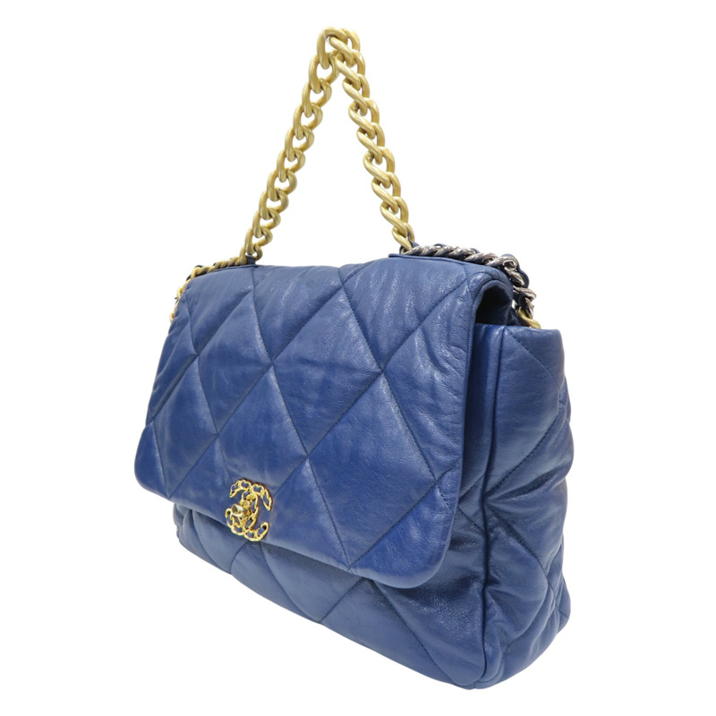 深藍色 羊皮 19 Flap Bag 兩用包 金扣【CHANEL 香奈兒】 AS1162-2