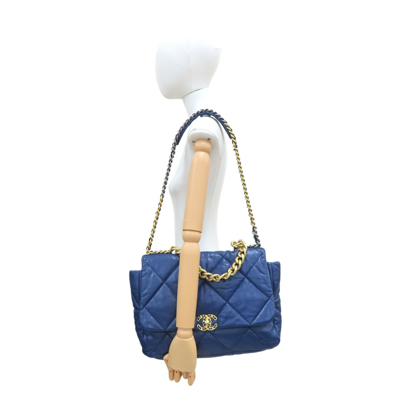 深藍色 羊皮 19 Flap Bag 兩用包 金扣【CHANEL 香奈兒】 AS1162-10