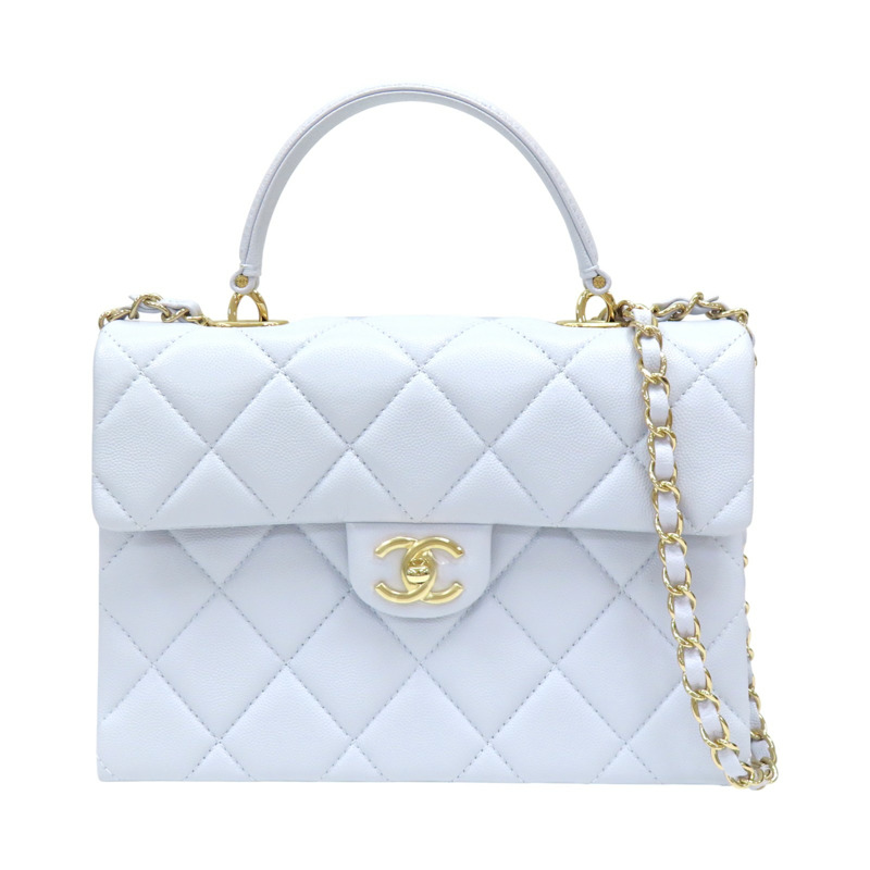 寶寶藍 菱格紋 牛皮 淡金扣 鏈帶包 兩用包【CHANEL 香奈兒】 AS4712-0