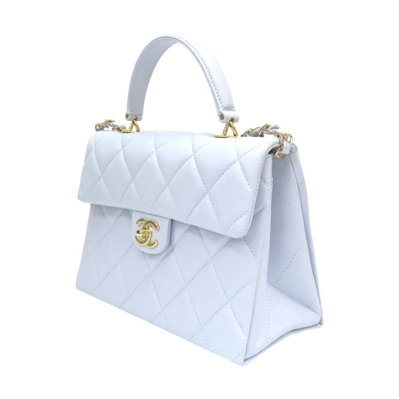 寶寶藍 菱格紋 牛皮 淡金扣 鏈帶包 兩用包【CHANEL 香奈兒】 AS4712-2