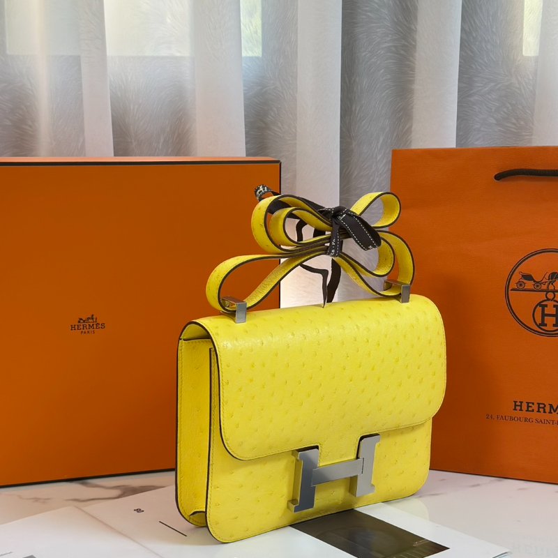 HERMES Constance 24 - 鴕鳥皮檸檬黃銀 U-2