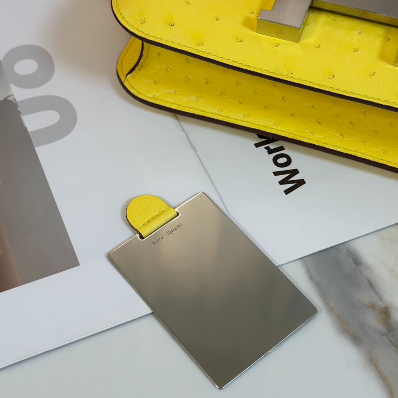 HERMES Constance 24 - 鴕鳥皮檸檬黃銀 U-7