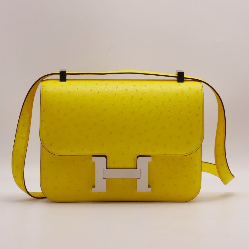 HERMES Constance 24 - 鴕鳥皮檸檬黃銀 U-0