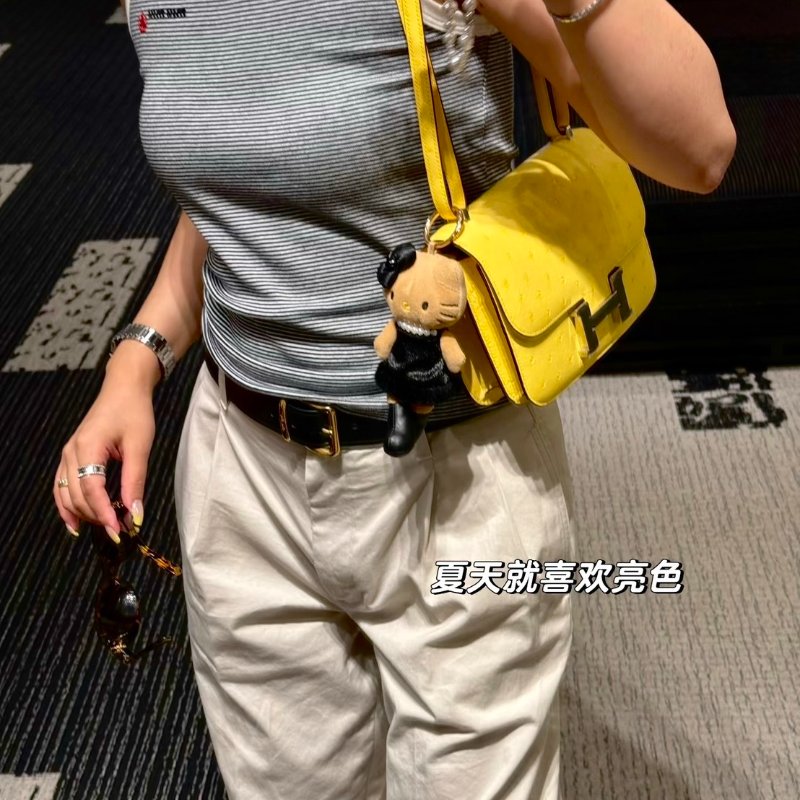 HERMES Constance 24 - 鴕鳥皮檸檬黃銀 U-1