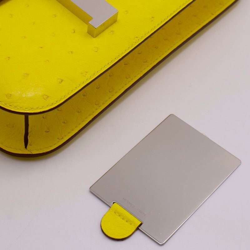 HERMES Constance 24 - 鴕鳥皮檸檬黃銀 U-5