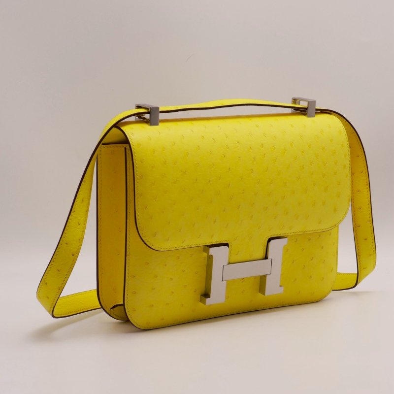 HERMES Constance 24 - 鴕鳥皮檸檬黃銀 U-7