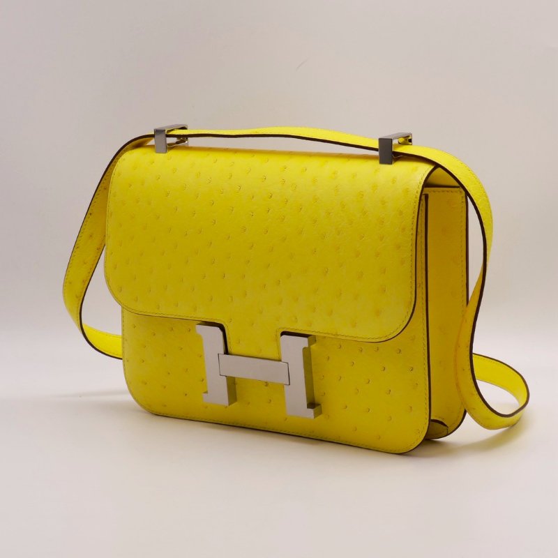 HERMES Constance 24 - 鴕鳥皮檸檬黃銀 U-8