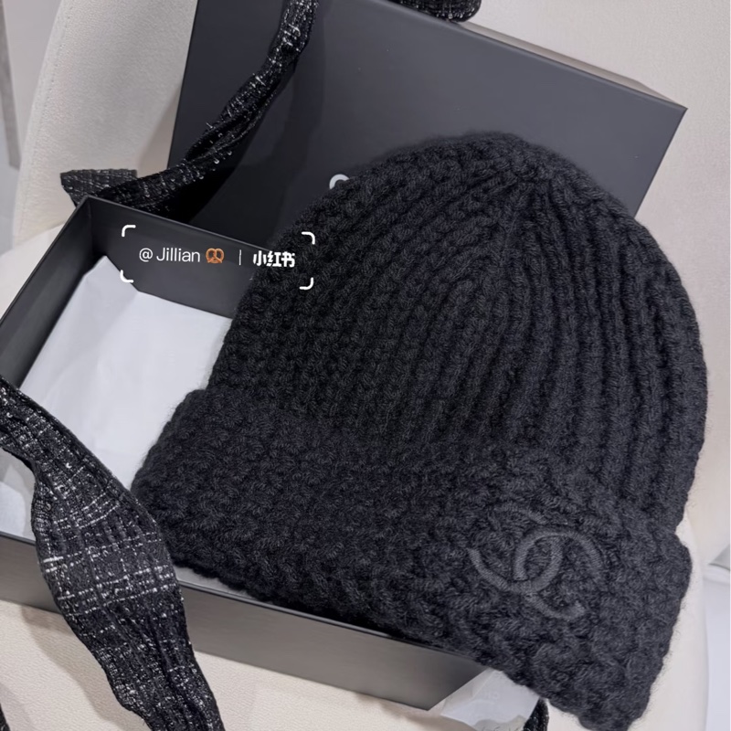 Chanel 克什米爾針織厚款毛帽🖤全新SO black-1